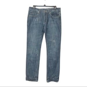 𝅺twentyone Men’s Medium Wash Light Distress Denim Jeans Size 32W 33L VGUC